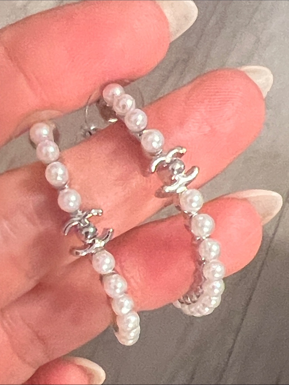 Pearl Hoop Earrings with Gold C Logo Accent